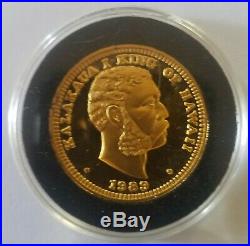 1 0z Gold Proof King Kalakaua 1989 Very Rare Collectible Coin