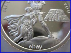 1- Oz. 999 Proof Silver Coin Star Wars (luke Skywalker Princess Leia) + Gold