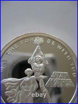 1- Oz. 999 Proof Silver Coin Star Wars (luke Skywalker Princess Leia) + Gold