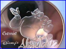 1 Oz. 999 Very Rare Silver Proof Coins Disney Genie Aladdin Jasmine Coa+gold