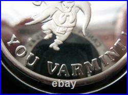 1- Oz. Pure Silver Yosemite Sam Bugs Bunny 50th Anniversary 1990 Coin +gold