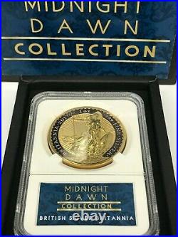1 Oz Uk 2017 Silver Britannia Coin- 24kt Gold & Black Midnight Dawn Collection