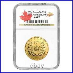 1 oz 2004 Canadian Maple Leaf 25th Anniversary MS-69 Gold Coin
