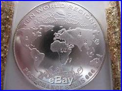 1-oz. Pure. 999 Silver Art Coin 10 World Regions Post 666 New World Order + Gold