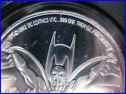 1-oz. Pure Silver 1992 DC Comics Very Rare Batman Returns Coin Mint#3635 Box+gold