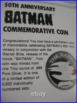 1-oz. Pure Silver 50th Anniv 1989 DC Comics The Batwing Batman Coin Mint Box+gold