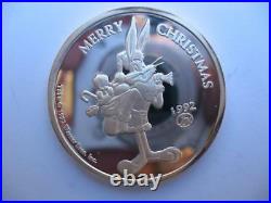 1-oz. Pure Silver Rare # 28 Bugs Bunny 1992 Limited Edition Christmas Coin+gold