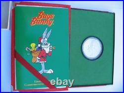 1-oz. Pure Silver Rare # 28 Bugs Bunny 1992 Limited Edition Christmas Coin+gold