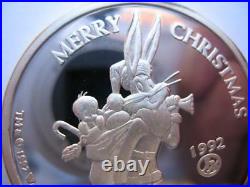 1-oz. Pure Silver Rare # 28 Bugs Bunny 1992 Limited Edition Christmas Coin+gold