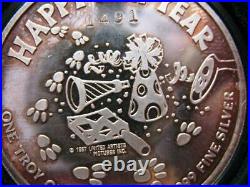 1-oz. Pure Silver Rare Pink Panther United Artists Cartoon Christmas Coin + Gold