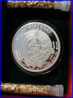 1-oz. Pure Silver Tazmanian Devil Bugs Bunny 50th Anniversary 1990 Coin+gold