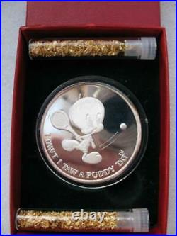 1-oz. Pure Silver Tweety Bird Bugs Bunny 50th Anniversary 1990 Coin +gold