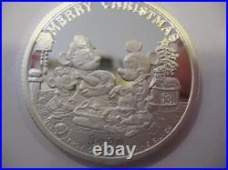 1-oz. Silver Coin Disneys Mickeys Home 1990-91 Holidays Christmas-new Year +gold