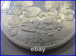 1-oz. Silver Coin Disneys Mickeys Home 1990-91 Holidays Christmas-new Year +gold