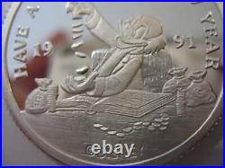 1-oz. Silver Coin Disneys Mickeys Home 1990-91 Holidays Christmas-new Year +gold