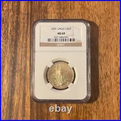 2001 $25 Gold Eagle 1/2ozt. 917 Fine Gold Us Collectible Coin Ngc Graded Ms69