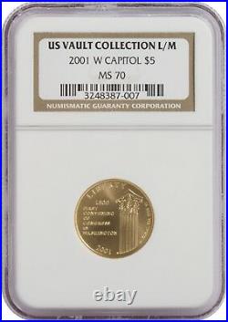 2001 W Capitol $5 Gold Coin Us Vault Collection L/m. Ngc Ms 70. 3248387-007