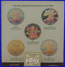 2005 Ultimate Silver Eagle Collection, Hologram, Gold Guilded, and Colorized