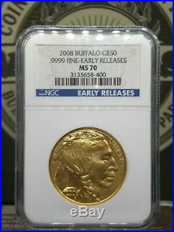 2008 $50 Gold American Buffalo NGC MS70 ER Blue East Coast Coin & Collectables
