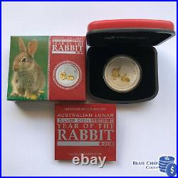2011 $1 YEAR OF THE RABBIT 1oz SILVER GILDED COIN