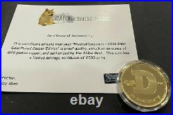 2014 Dogecoin 24kt Gold Copper Round Shibe Mint COA Doge Coin #1217/2500