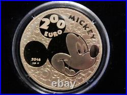 2016 1 oz Proof French Gold Mickey Mouse Through the Ages Coin (Box & COA)