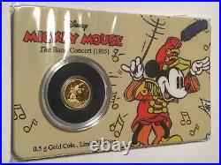 2016.9999 Gold Disney Mickey Mouse Band Concert. 5 Gram Niue $2.5 Proof Coin