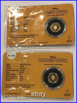 2016 Gold Disney Donald & Daisy Duck. 5 Gram X 2 = 1 Gram Niue $2.5 Proof Coins