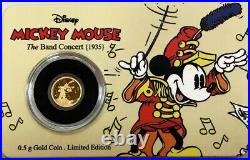 2016 Gold Disney Mickey Mouse Band Concert. 5 Gram Niue $2.5 Proof Coin In Card