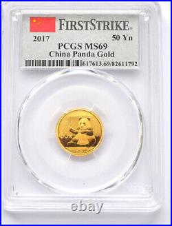 2017 China 50Yn 3 Gram Gold Panda Coin, First Strike PCGS MS69, Collectible