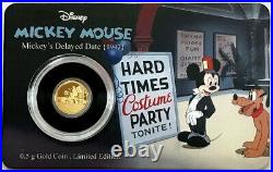 2017 Gold Disney Mickey Mouse Mickey's Delayed Date. 5 Gram Niue $2.5 Proof Coin