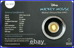 2017 Gold Disney Mickey Mouse Mickey's Delayed Date. 5 Gram Niue $2.5 Proof Coin
