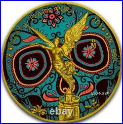 2017 Mexican DAY OF THE DEAD LIBERTAD 2 Oz Silver Coin, 24K GOLD. FIRST COIN