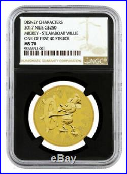 2017 Mickey Mouse Steamboat Willie Gold $250 NGC MS70 FIRST 40 STRUCK #001