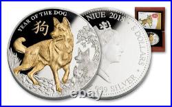 2018 Niue $8 YEAR OF THE DOG 5 Oz Proof Gilded Silver Mintage 500