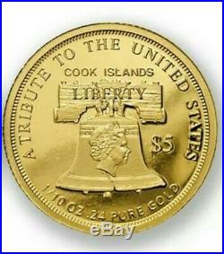 2019 Cook Islands $5 Statue of Liberty Gold Historical Proof Collectible Coin
