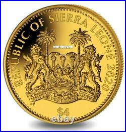 2020 0.5 Gram PROOF GOLD $4 Sierra leone LION Big Cats Coin