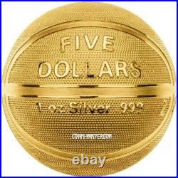 2020 1 Oz Silver $5 Samoa BASKETBALL SPHERICAL Gilded Coin