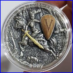 2020 2 Oz Silver $5 Niue Woman Warrior VALKYRIE PCGS MS70 Gold Shield Coin