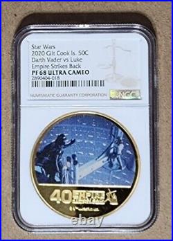 2020 COOK IS. 50c STAR WARS 40th ANNIV ESB SET OF 3 GOLD GILT NGC PF68 UC COIN