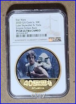 2020 COOK IS. 50c STAR WARS 40th ANNIV ESB SET OF 3 GOLD GILT NGC PF68 UC COIN