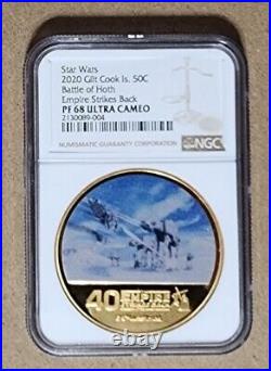 2020 COOK IS. 50c STAR WARS 40th ANNIV ESB SET OF 3 GOLD GILT NGC PF68 UC COIN