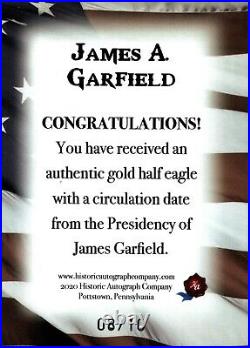 2020 Historic POTUS The First 36 1881 Gold Half Eagle Coin 8/10 James A Garfield