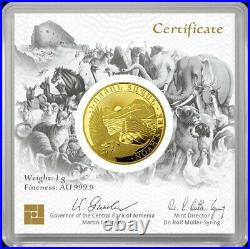 2021 1 Gram PROOF GOLD Armenia NOAH'S ARK Made By GEIGER Coin In Assay