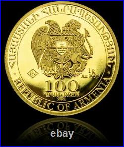 2021 1 Gram PROOF GOLD Armenia NOAH'S ARK Made By GEIGER Coin In Assay