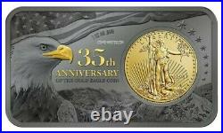 2021 1 Oz Silver 35TH ANNIVERSARY EAGLE Bar WITH 1/10 Oz Gold $50 Coin