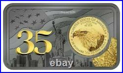 2021 1 Oz Silver 35TH ANNIVERSARY EAGLE Bar WITH 1/10 Oz Gold $50 Coin