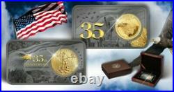 2021 1 Oz Silver 35TH ANNIVERSARY EAGLE Bar WITH 1/10 Oz Gold $50 Coin