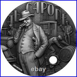 2021 2 Oz Silver $5 Niue The Gangsters AL CAPONE Antique Finish Gilded Coin