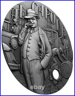 2021 2 Oz Silver $5 Niue The Gangsters AL CAPONE Antique Finish Gilded Coin